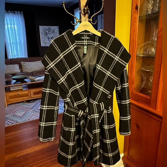 Ralph Lauren Windowpane Plaid Wool Wrap Coat sz 10 - Picture 2 of 10